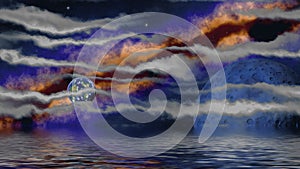 3d blue moon ocean view