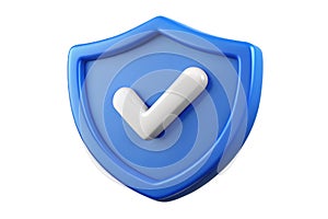 3D Blue Shield with Check Mark Icon for Security