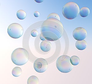 3D blue soap bubbles. 3D rendering.