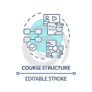 2D blue thin linear icon course structure concept