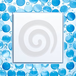 3D Blue Water Bubble Background with White Square Frame - AI Generated