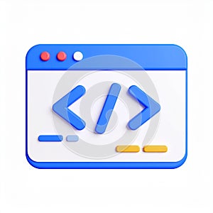 3D Blue and White Coding Window Design on transparent background