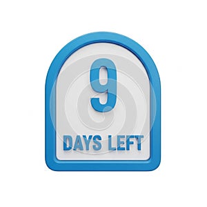 3D Blue and White Countdown Timer Sign with Number 9 and Text DAYSLEFT days left