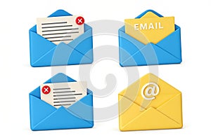 3D blue and yellow envelope icon set