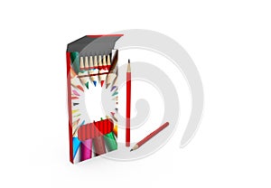 3D of a box of pencils on white background