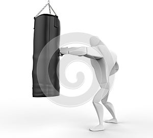 3D Boxer Training on black punching bag