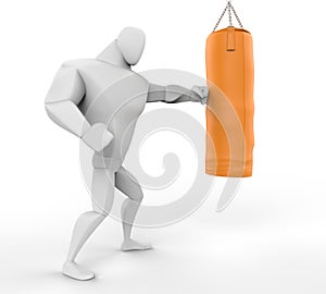 3D Boxer Training on yellow punching bag.