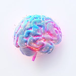 A 3d brain icon with glowing neural pathways