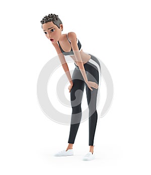 3d breathless sporty character woman after running photo