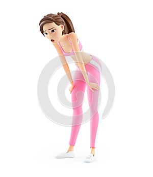3d breathless sporty woman after running photo