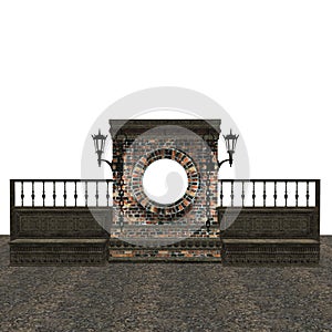 3d brick wall with round window