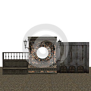 3d brick wall with round window