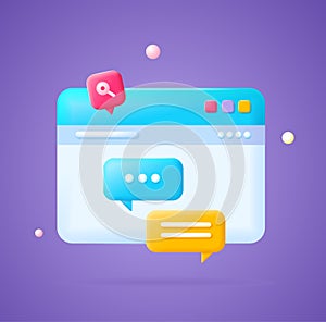 3d Browser with Speech Bubble Set Cartoon Style. Vector