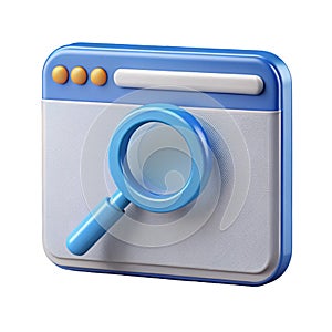 3D Browser Window with Magnifying Glass Icon