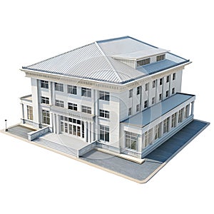 3D Building Design Render Isolated on White Background