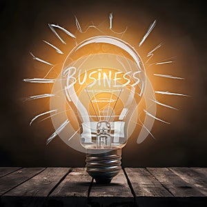 3D bulb evokes classic business strategy, vintage styled luminous backdrop sparks creativity and innovation photo