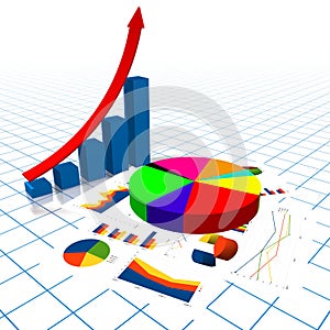 3D business chart illustration, grid in background