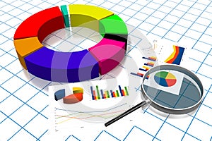 3D business chart illustration, grid in background