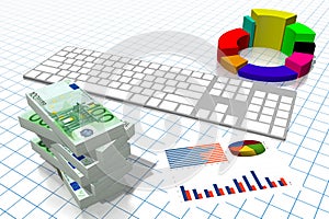 3D business chart illustration, grid in background