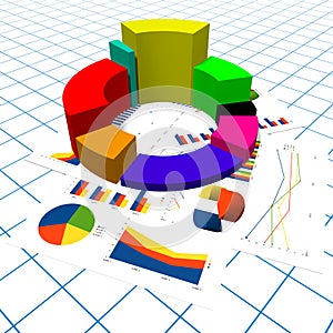 3D business chart illustration, grid in background