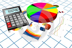 3D business chart illustration, grid in background