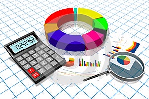 3D business chart illustration, grid in background