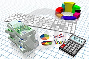 3D business chart illustration, grid in background