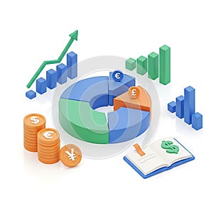3d business charts and financial data visualization elements isolated on white background