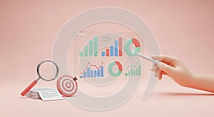 3D Business Data Analysis and Strategy Concept