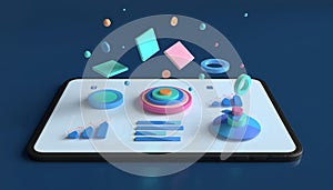 3D Business Data Analytics and Financial Statistics Visualization on Digital Tablet Screen