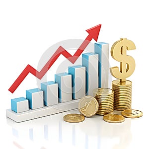 3D business growth trading icon isolated on white background photo