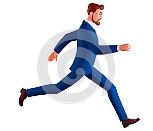 3d Business man running fast. Late business person rushing in a hurry to get on time. 3d rendering character