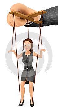 3D Business woman being handled like marionette by her boss photo