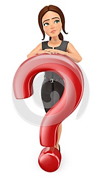 3D Business woman with a very big question mark. Doubts photo