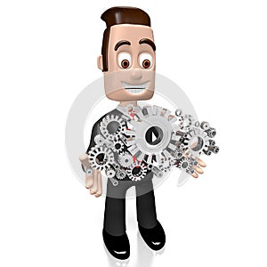 3D businessman, gears concept