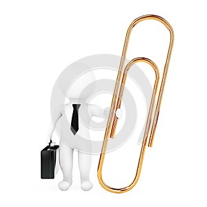 3d Businessman with Golden Paper Clip. 3d Rendering