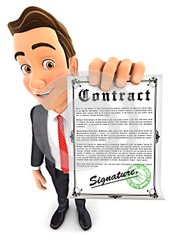 3d businessman holding signed contract photo