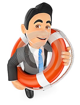 3D Businessman with a lifesaver. Bailout. Financial rescue photo