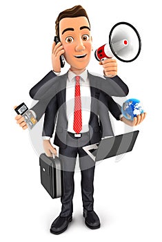3d businessman multitasking