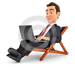 3d businessman working on vacation