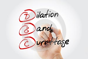 D and C - Dilation and Curettage acronym with marker, concept background