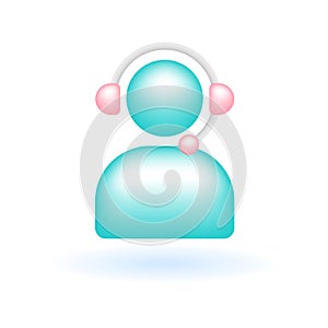 3D Call Center Customer Service Operator Icon. Customer Service Concept. Glossy Glass Plastic Pastel Color. Cute Realistic Cartoon