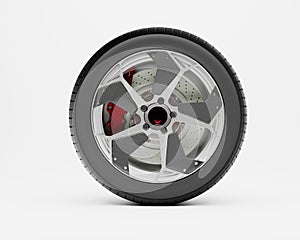 3d car alloy wheel and tire on a clean white background