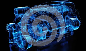 3D Car Engine Render on Black Background