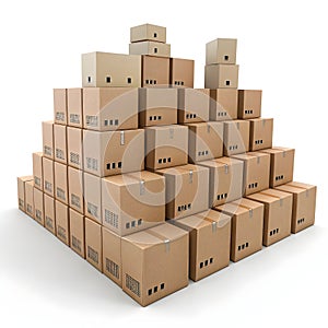 3D cardboard boxes with list front isolated on white background