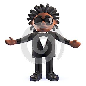 3d cartoon black African American entertainer singer with arms held wide, 3d illustration photo