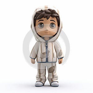 3d Cartoon Boy In White Hoodie: Incisioni Series Inspired 3d Model photo