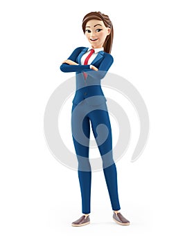 3d cartoon businesswoman arms crossed