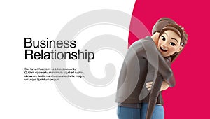 3d cartoon couple in love hugging web banner