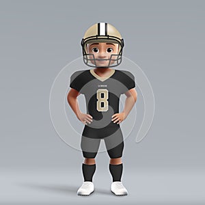 3d cartoon cute young american football player in New Orleans Sa